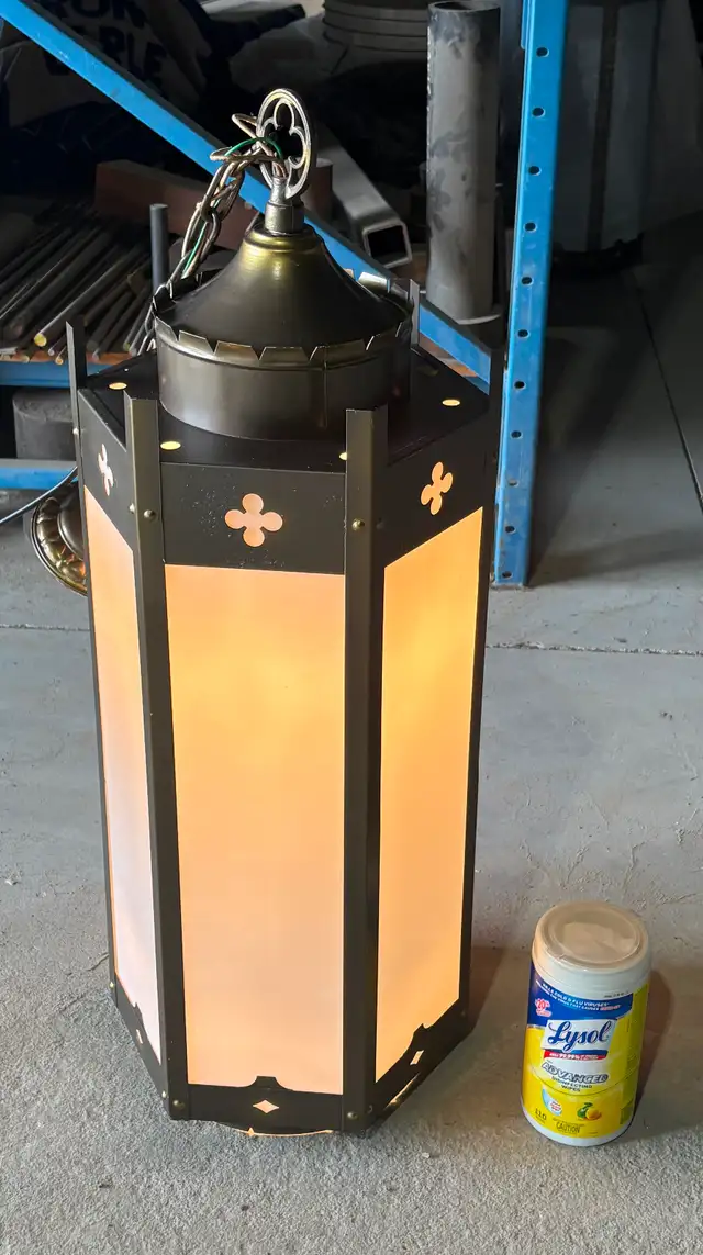 Antique Metal Stained Glass Hexagonal Gothic-Style Pendant Light - Photo 8