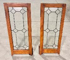 Antique Pair Of Leaded Glass Windows (Pine Frames)