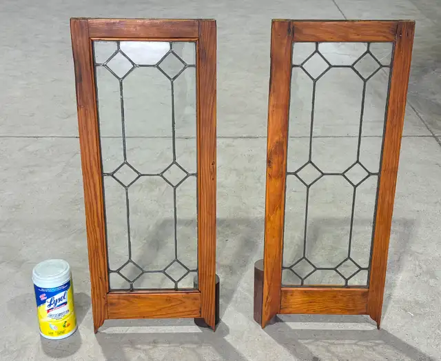 Antique Pair Of Leaded Glass Windows (Pine Frames) - Photo 5