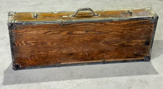 Vintage Wooden Tool Box/Storage Trunk (w Ornate Metal Hardware)