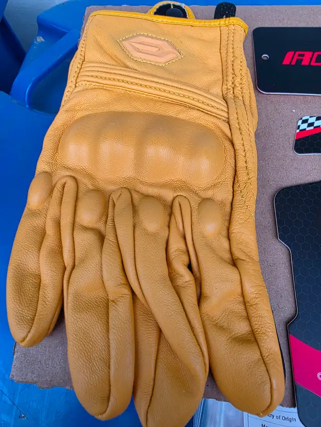 Ride Guard Elite Ironride Motorcycle Leather Short Tan Gloves - Photo 3