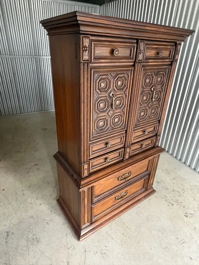 Free delivery used Vintage Wood Armoire Dresser - Photo 6