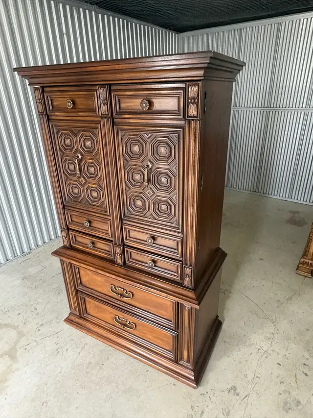 Free delivery used Vintage Wood Armoire Dresser - Photo 8