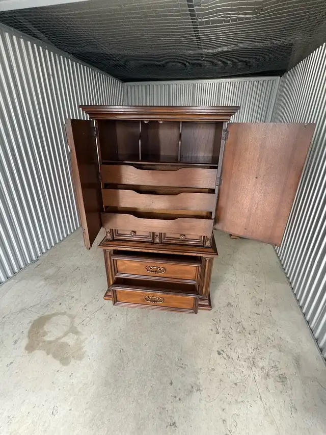 Free delivery used Vintage Wood Armoire Dresser - Photo 10