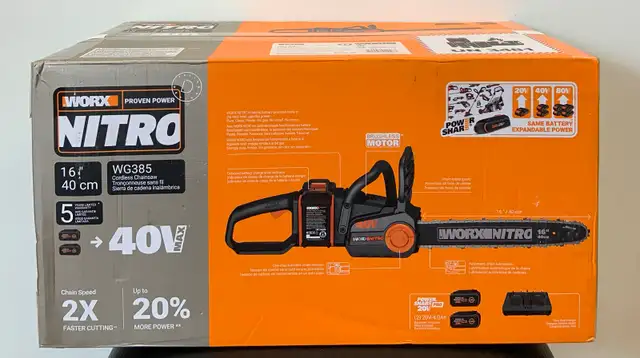 Worx WG385 40v (16"/ 40cm) Battery Powered Chainsaw