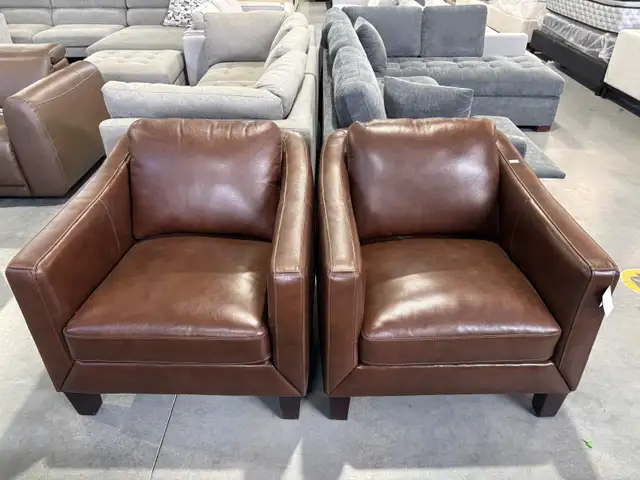 Brown leather accent chairs set of 2