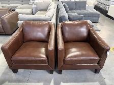 Brown leather accent chairs set of 2