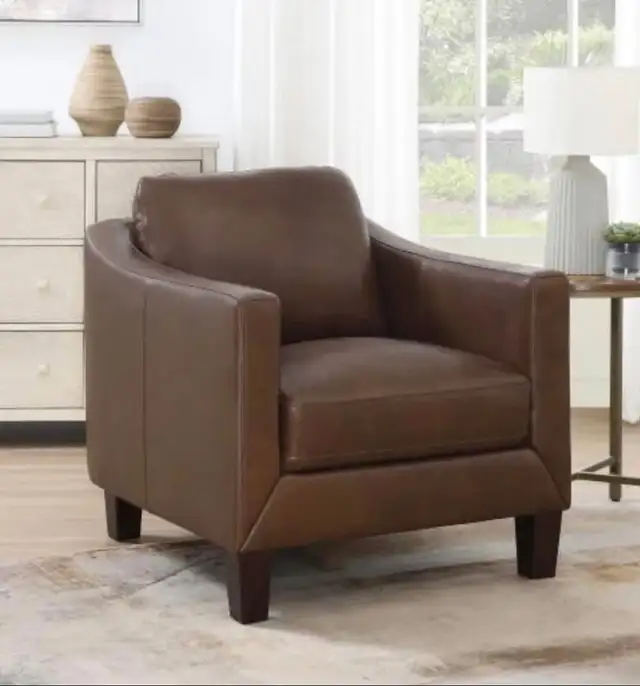 Brown leather accent chairs set of 2 - Photo 4