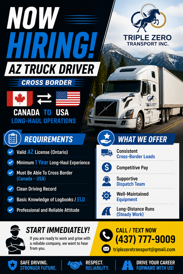 AZ DRIVER WANTED – CROSS-BORDER RUNS