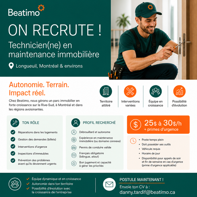 OFFRE D'EMPLOI - Technicien(ne) en Maintenance Immobilière