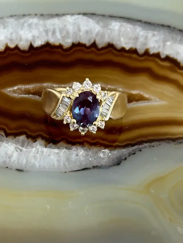 14K synthetic Alexandrite with  Diamond Ring