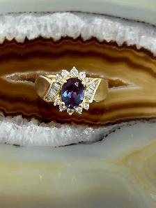 14K synthetic Alexandrite with  Diamond Ring