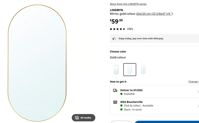 Miroir d'Ikea Lindbyn couleur or à vendre - Photo 2