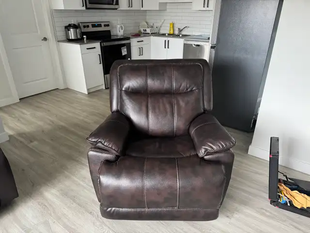 LEATHER BROWN LOVESEAT AND CHAIR SET RECLINING INCLUDING GLASS T - Photo 2