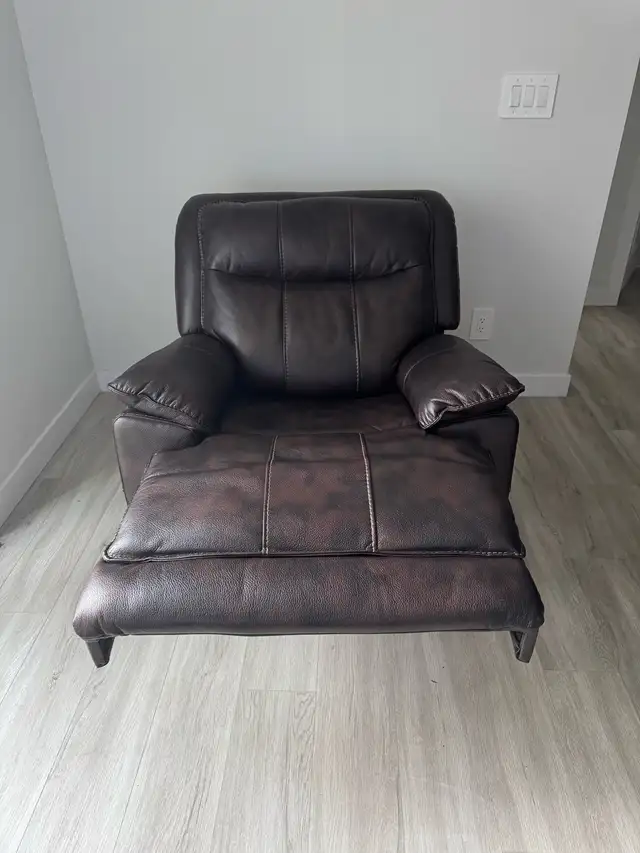 LEATHER BROWN LOVESEAT AND CHAIR SET RECLINING INCLUDING GLASS T - Photo 6