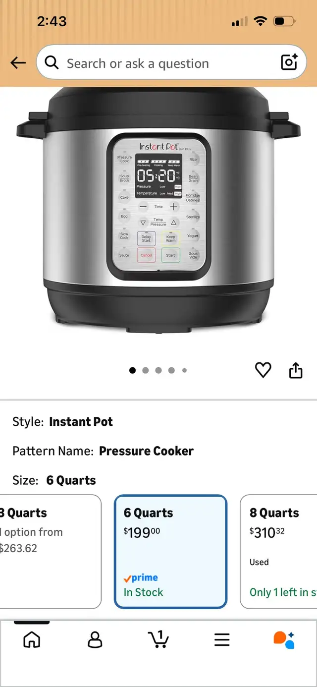 Instant Pot Duo Plus 6 Quart 9-in-1 Electric Pressure Cooker