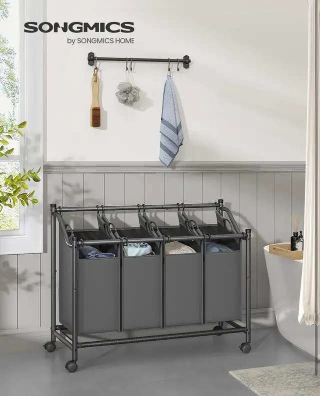 SONGMICS 4-Section Rolling Laundry Sorter – Large Capacity - Photo 2
