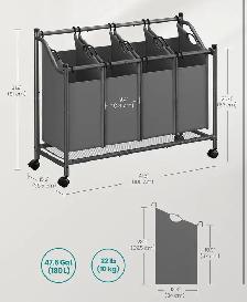 SONGMICS 4-Section Rolling Laundry Sorter – Large Capacity - Photo 3