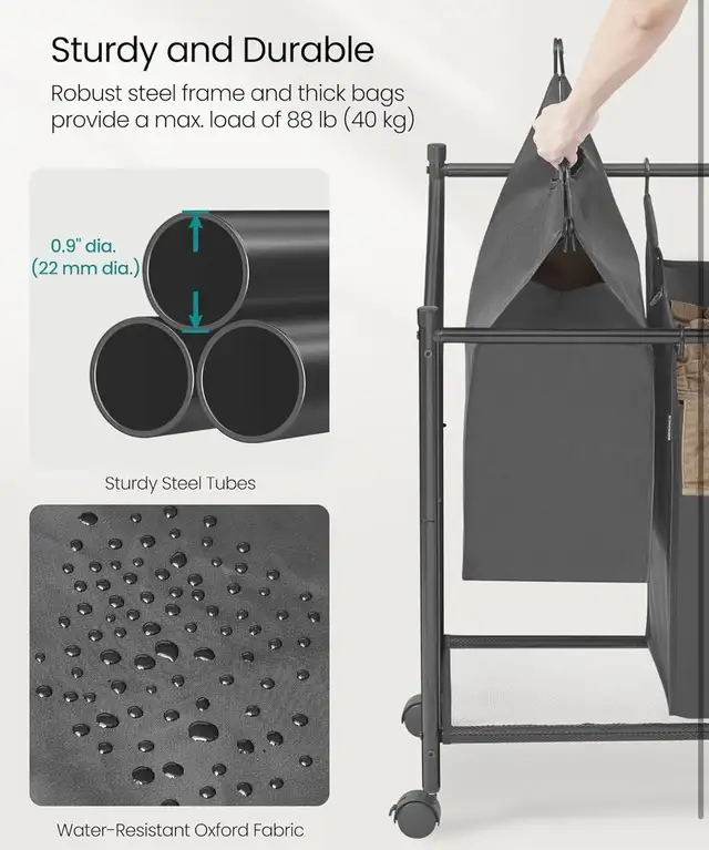 SONGMICS 4-Section Rolling Laundry Sorter – Large Capacity - Photo 6