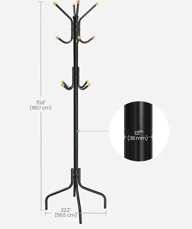 SONGMICS Freestanding Coat Rack – 12 Hook Metal Coat Tree - Photo 3