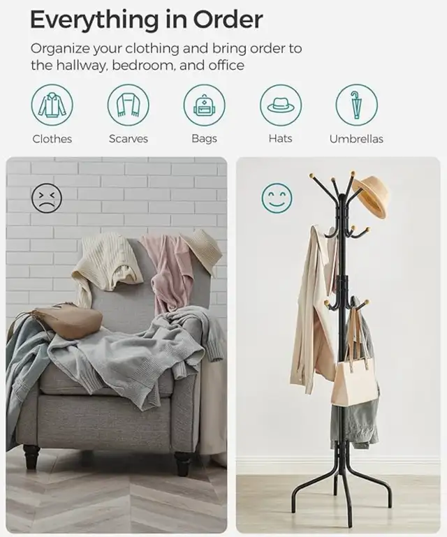 SONGMICS Freestanding Coat Rack – 12 Hook Metal Coat Tree - Photo 5