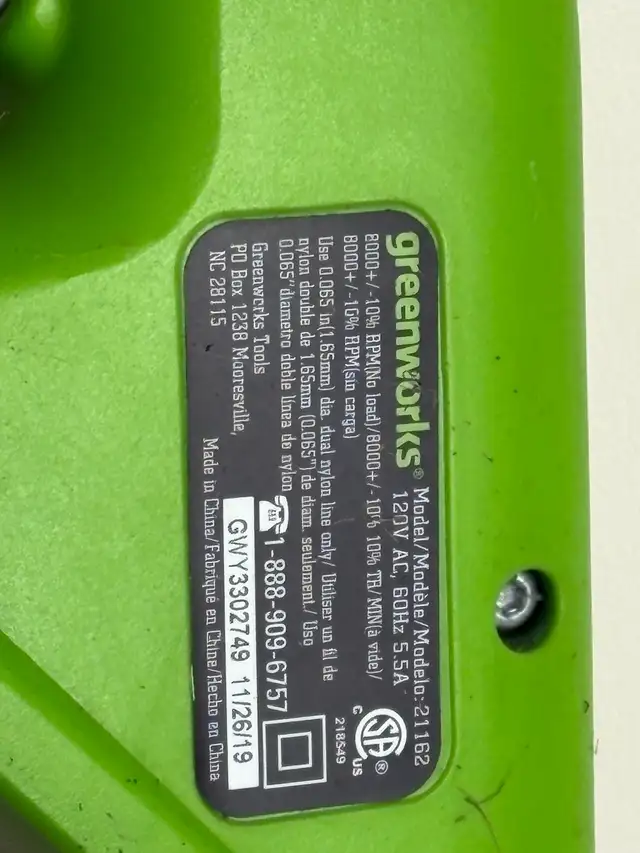 Greenworks 15" Electric String Trimmer 5.5A Lawn Tool - Photo 4