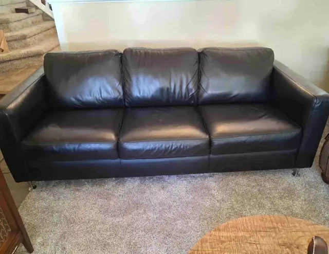 Top Quality Fine Grain Black Leather Sofa