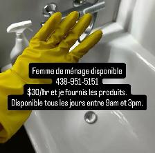 cleaning lady / femme de ménage $30/hr
