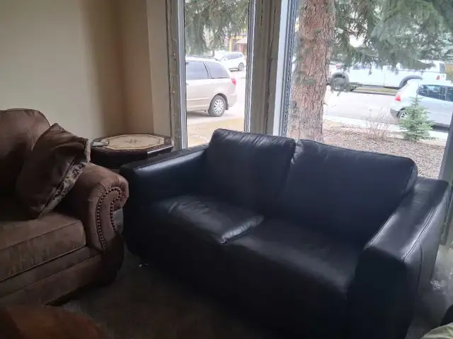 Top Quality Fine Grain Black Leather 'Italsofa' Love Seat