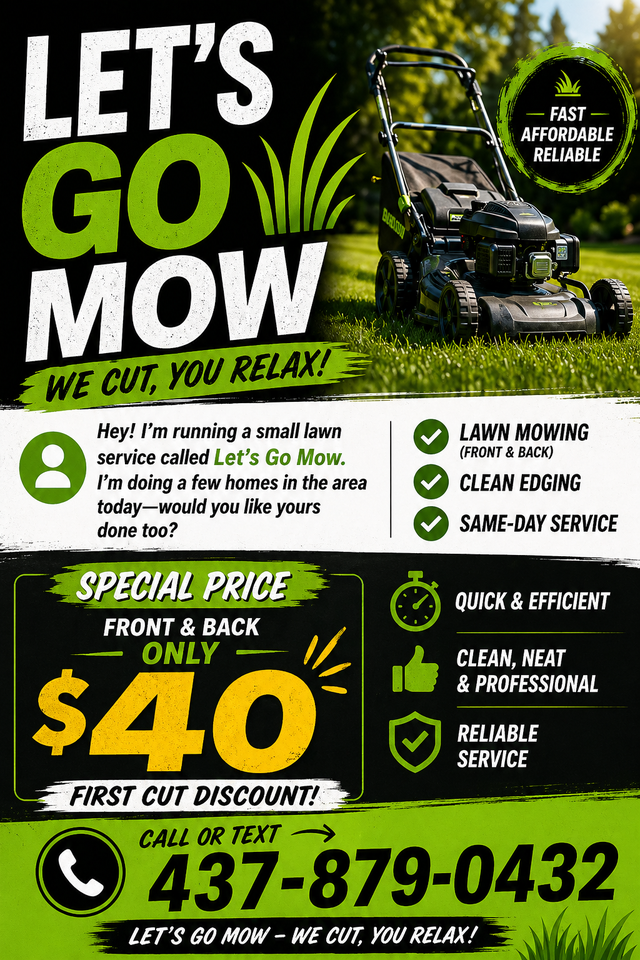 Lets Go mow Lawn Cutting service