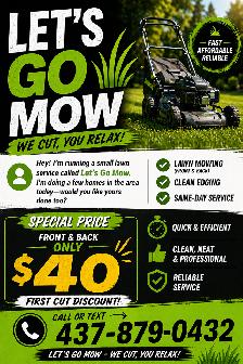Lets Go mow Lawn Cutting service