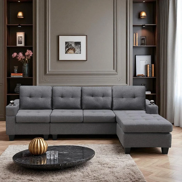Sale On New Reversible Sectional Sofa With Built In Cup Holder