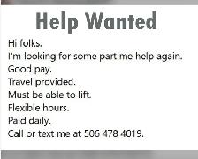 Help Wanted for Moving and Deliveries Business