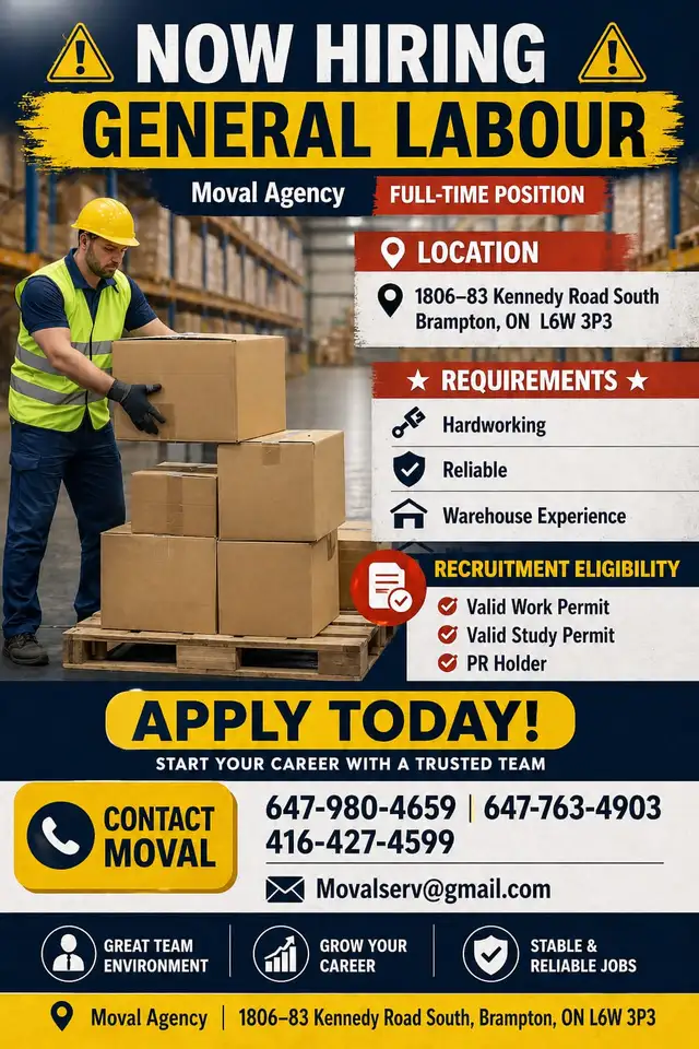 GENERAL LABOURLocations: Mississauga & OrangevilleFull-Time Po
