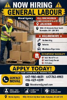 GENERAL LABOURLocations: Mississauga & OrangevilleFull-Time Po