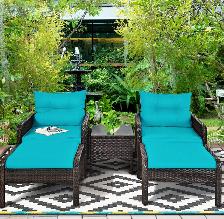 5 Pcs Patio Rattan Sofa Ottoman Furniture Set