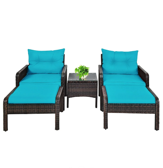 5 Pcs Patio Rattan Sofa Ottoman Furniture Set - Photo 2
