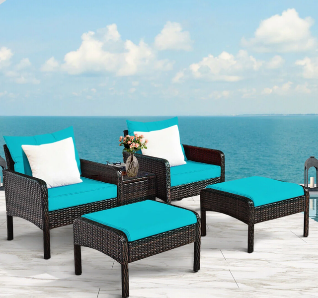 5 Pcs Patio Rattan Sofa Ottoman Furniture Set - Photo 3