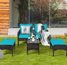 5 Pcs Patio Rattan Sofa Ottoman Furniture Set - Photo 5