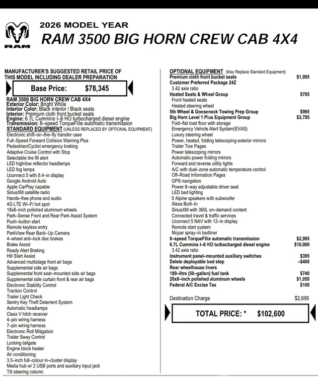 New 2026 Ram 3500 Diesel Big Horn Long Box - Photo 3
