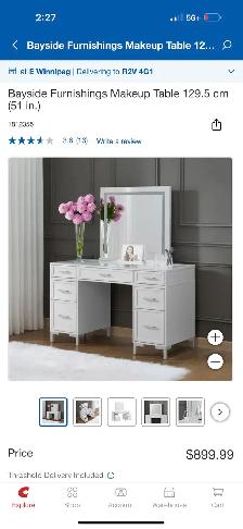 51" white makeup vanity with LED mirror