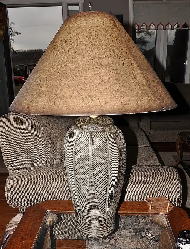 Grey Ceramic Tri-Light Lamps.