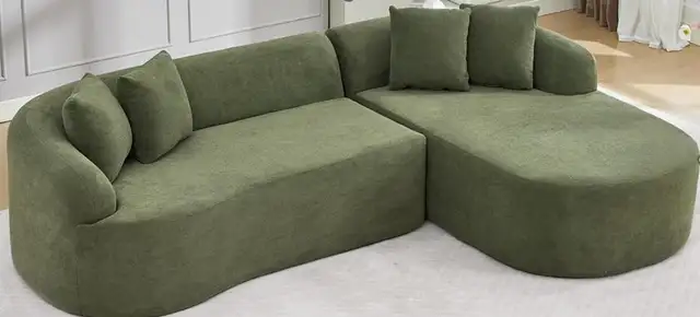 Green, Right Chaise Curved Sofa  BRIGHT NEW from Amazon