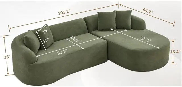 Green, Right Chaise Curved Sofa  BRIGHT NEW from Amazon - Photo 2