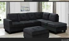 New Brand Black Velvet Reversible Sectional Sofa