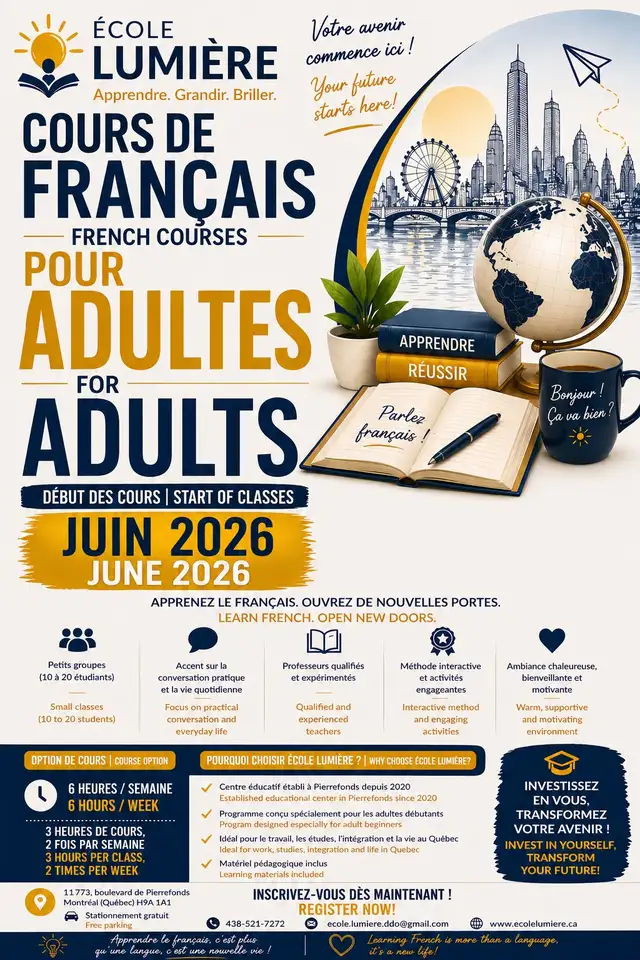 French courses for Adults - Cours de français pour Adultes