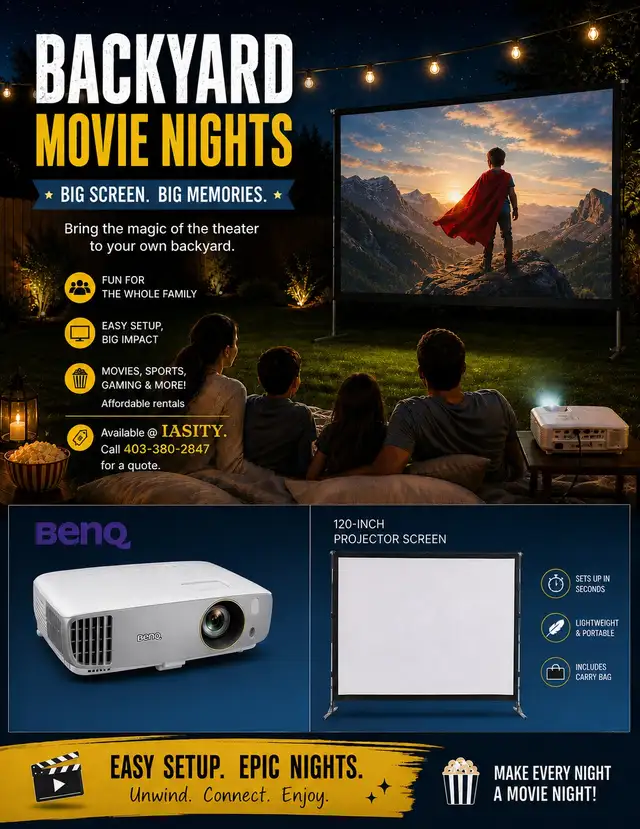 Backyard Movie Nights. We rent Video Projectors and Screens.