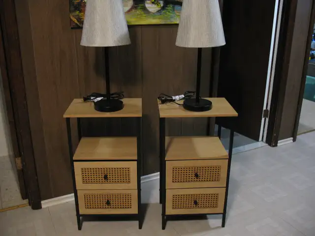 2 Bamboo End Tables, BRAND NEW, 2 Free New Lamps