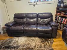 ! FREE, WELL-MADE, LEATHER RECLINING COUCH !