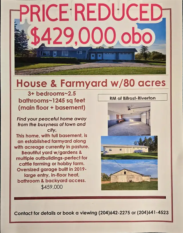 3  bedroom bungalow w/established yard & 80 acres land